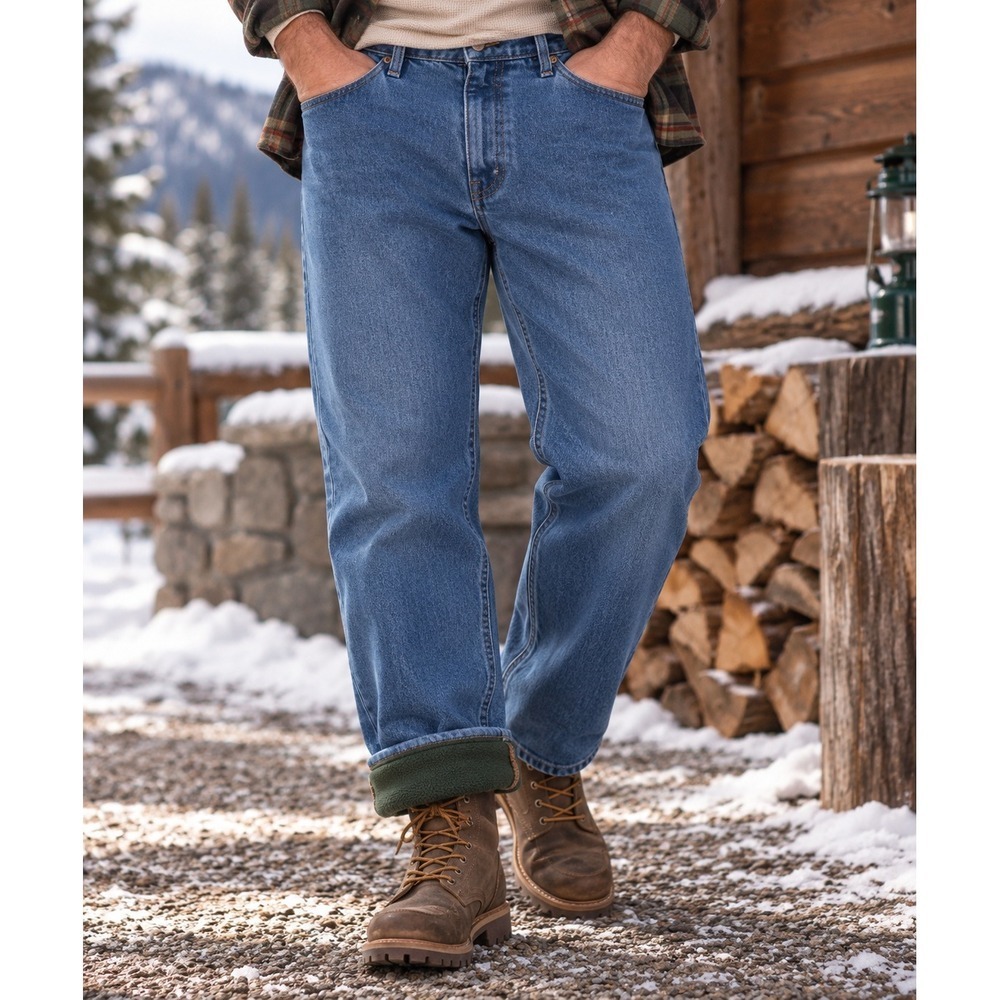 L.L. Bean Flannel Lined Jeans Mens 38x32 Blue Classic Fit Warm Winter Denim